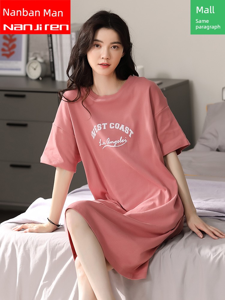 NGGGN female pure cotton Short sleeve summer Medium and long term Nightdress