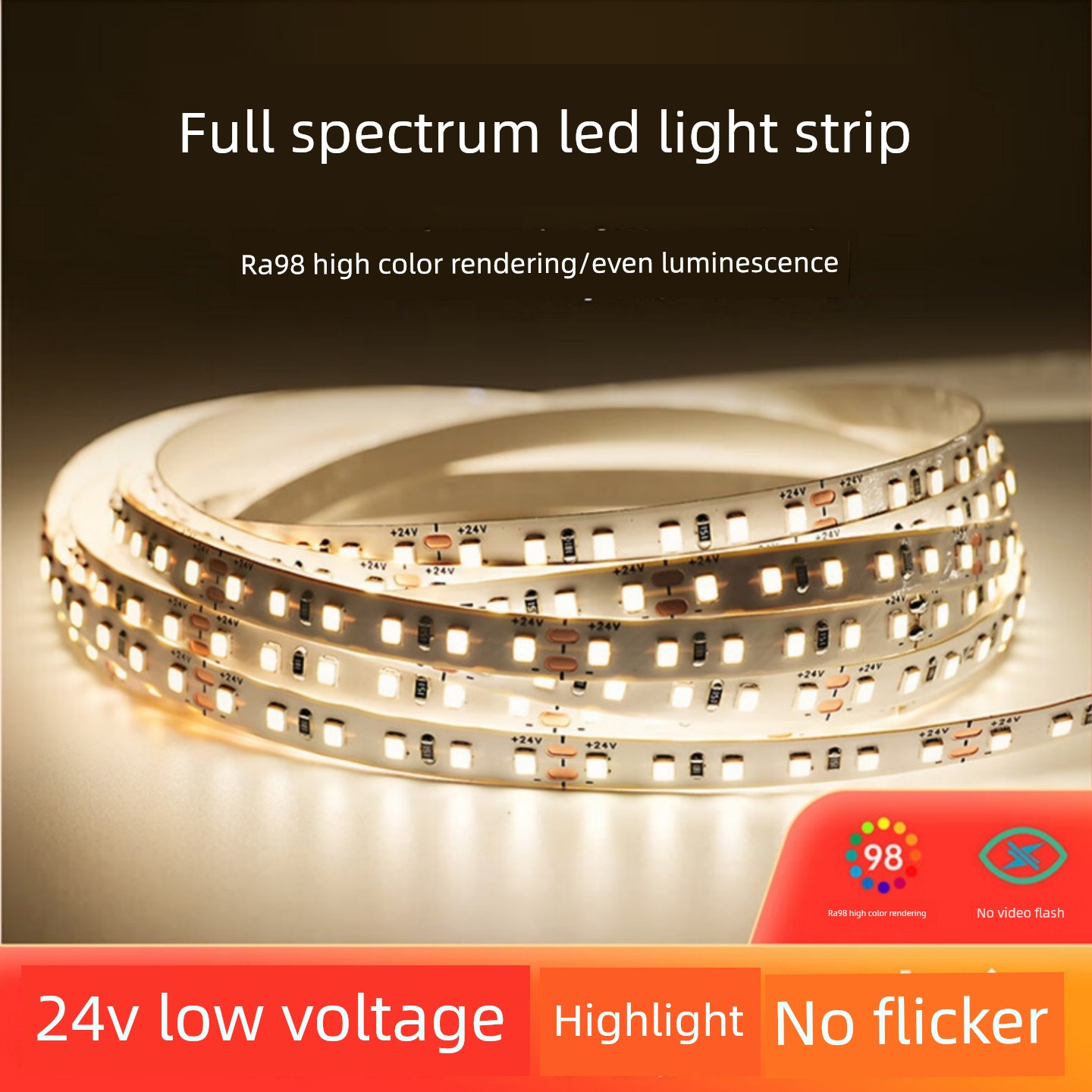 Led Eye-Protection Light Strip 24V Smd Low-Voltage Light Strip Full Spectrum Light Strip Linear Light Self-Adhesive Embedded Light Strip