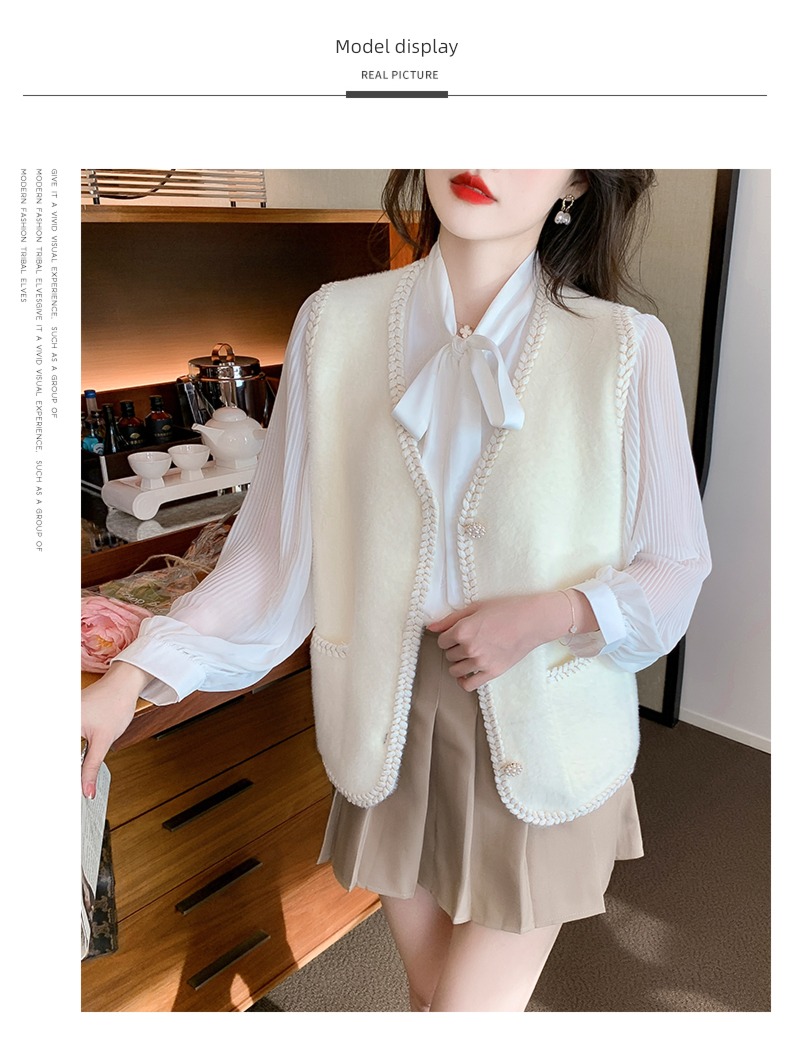 Little fragrance early autumn winter temperament Show thin white Cardigan