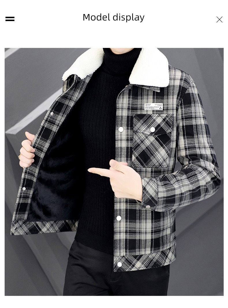 Plush lattice Flannel collar trend keep warm Self-cultivation leather clothing