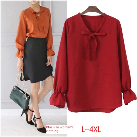 summer Big size easy Show thin Long sleeve shirt bow