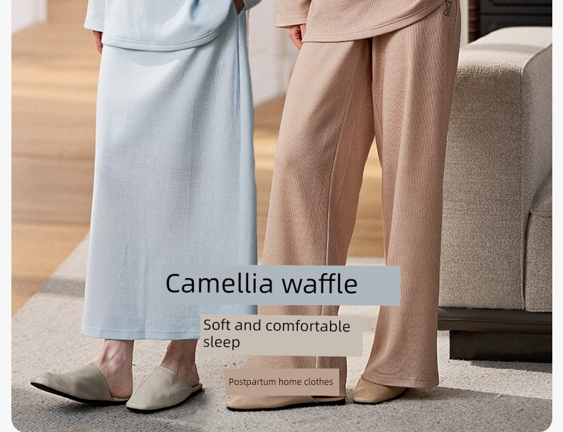 Manxi Autumn and Winter Camellia Waffle Nursing Clothes Yoga Sports Wearable Postpartum Outfit Maternity Homewear Set — 5