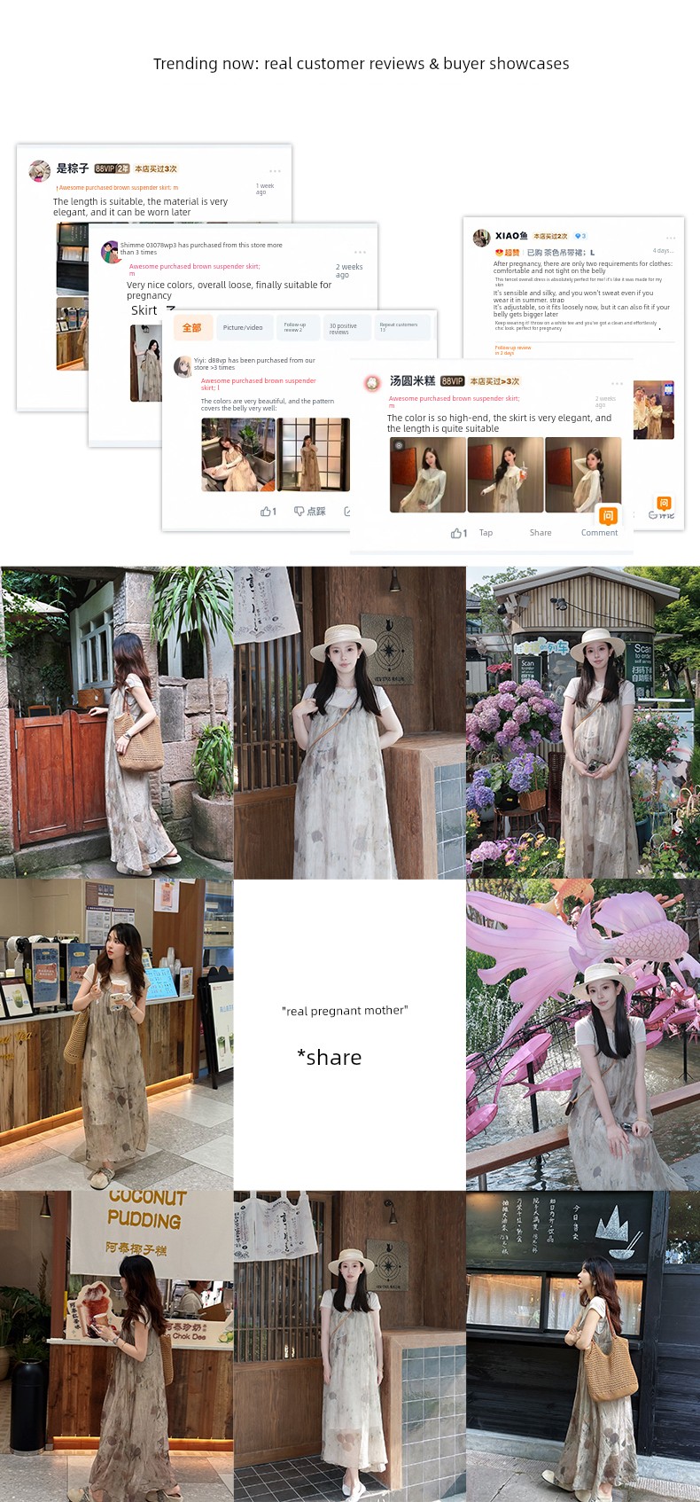 ◆ Amum Maternity Wear ◆ Outfits for Pregnant Moms~ Vintage Pleated Stylish Summer Dress That Doesn'T Show Pregnancy, Loose-Fitting Strap Dress. — 3