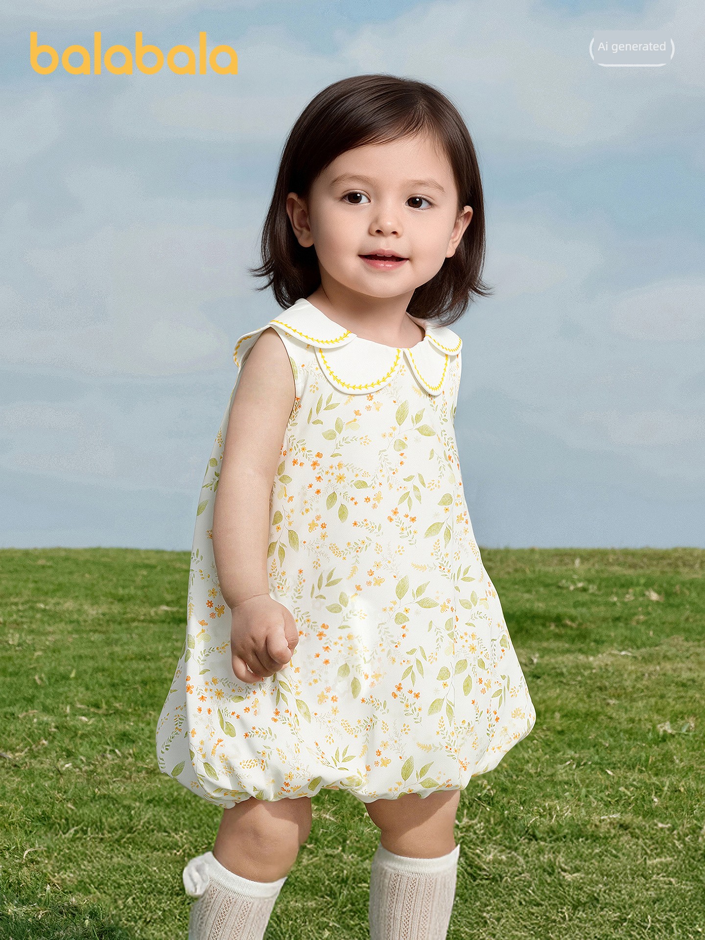 [Same Style in the Mall] Balabala Children's Clothing Girls' Baby Dress Baby Princess Dress Children's Summer Dress