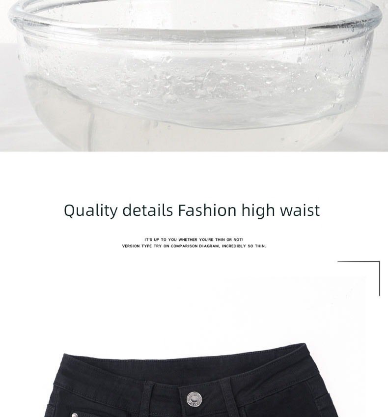 Smoke pipe High waist elastic force Plush black Autumn and winter Jeans