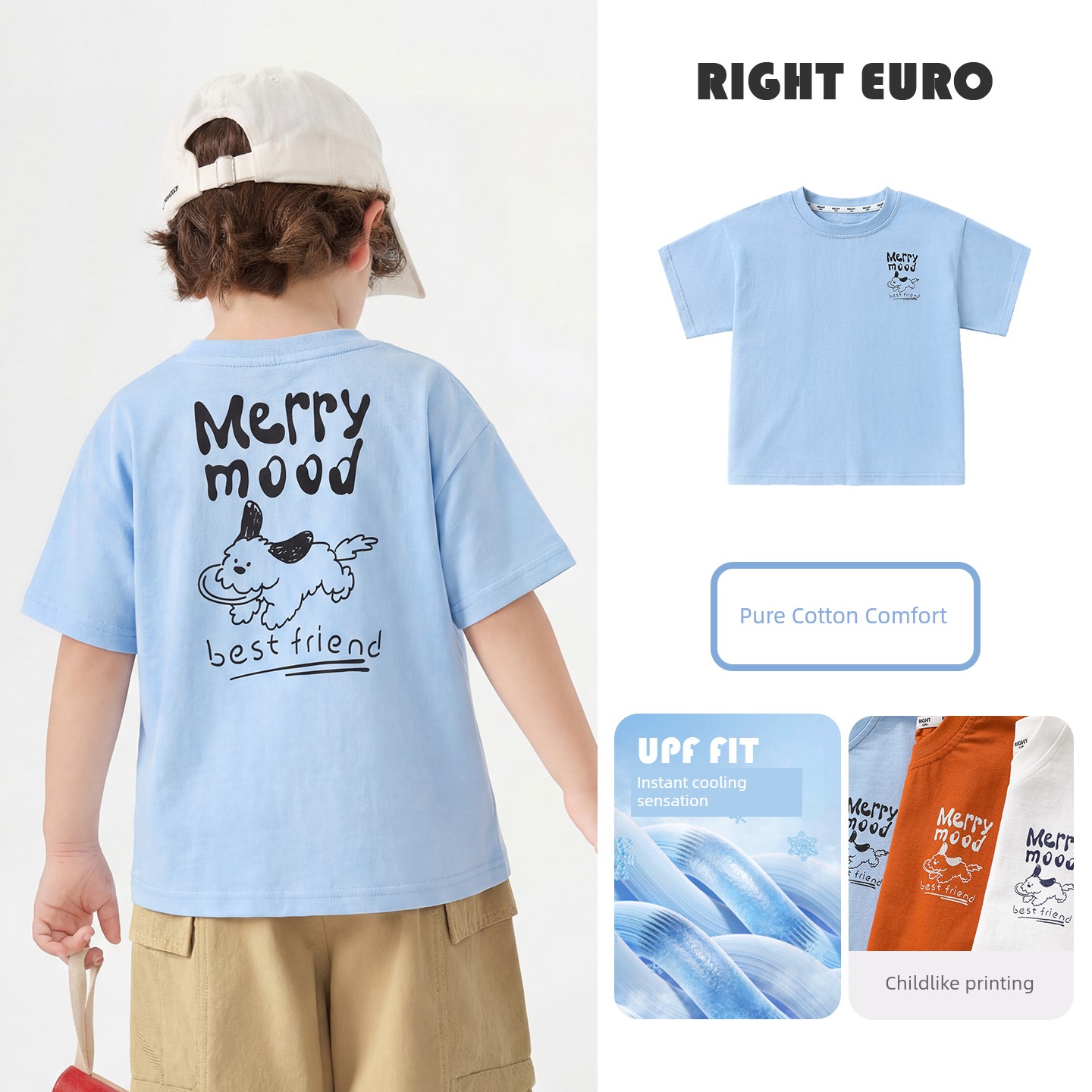 [Clearance Short Sleeve T-Shirt Collection 101-2020] Right-Ou Boys' Pure Cotton Short Sleeve T-Shirt Summer Thin Style Trendy Top — 5