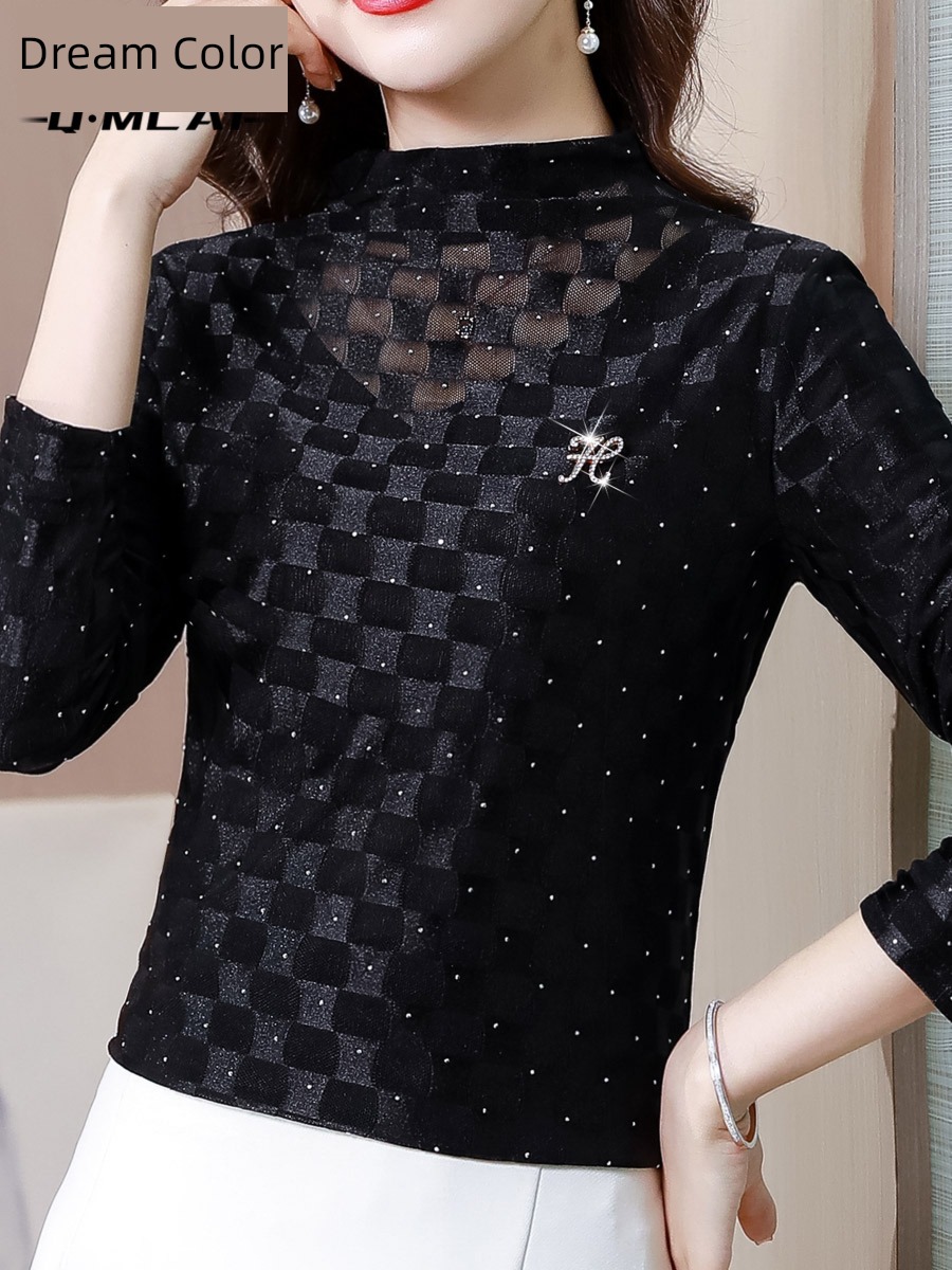 lattice Plush T-shirt noble Mother dress Undershirt