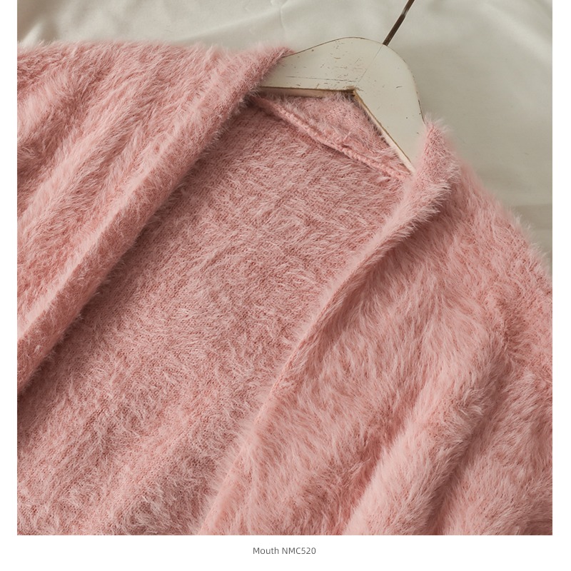 loose coat female Sweet  Plush Solid color No buckle Cardigan