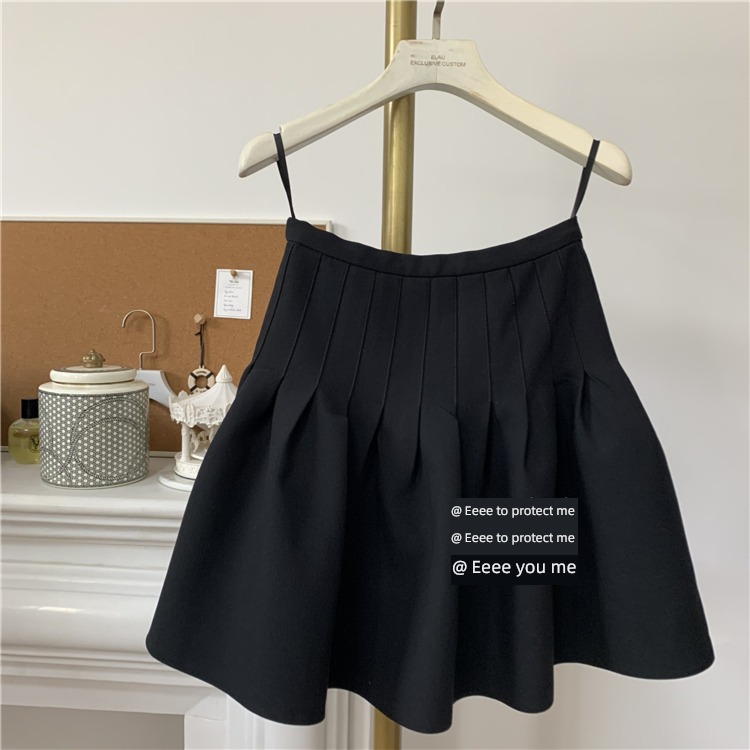 goods in stock black A word Pleat lovely early spring Fluffy skirt