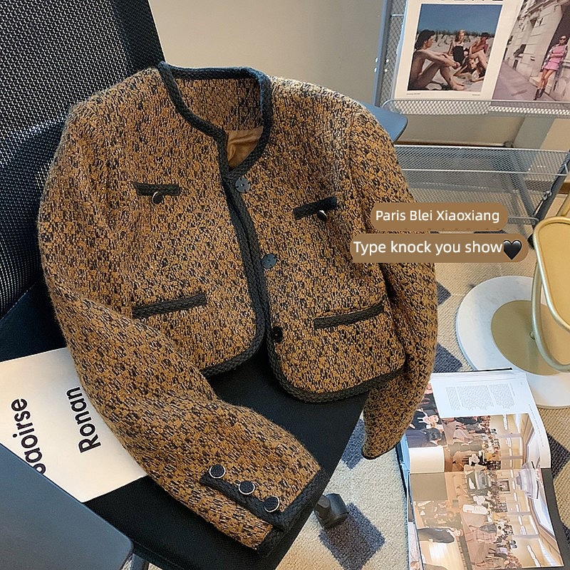 Little fragrance temperament Light cooked Retro Coffee Jacket loose coat