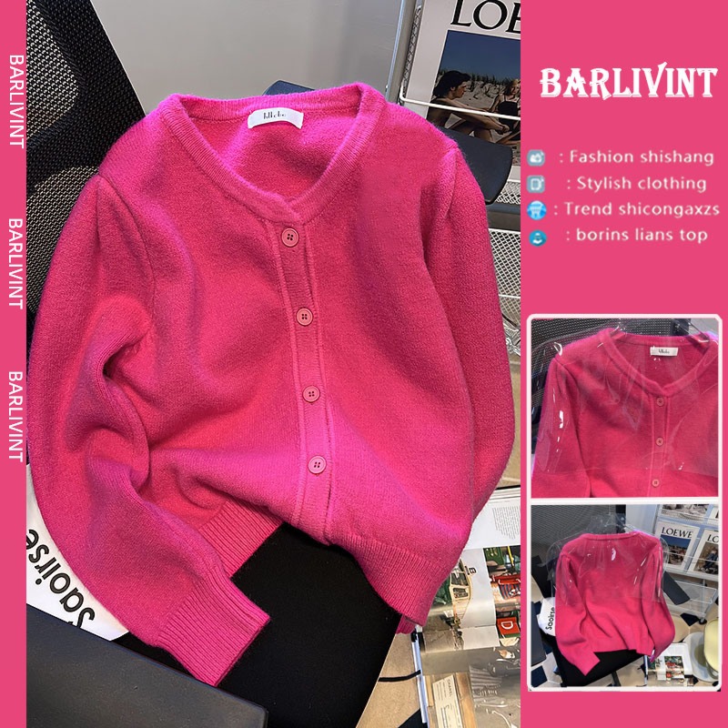 rose red Soft waxy Wear out Languid sweater knitting Cardigan