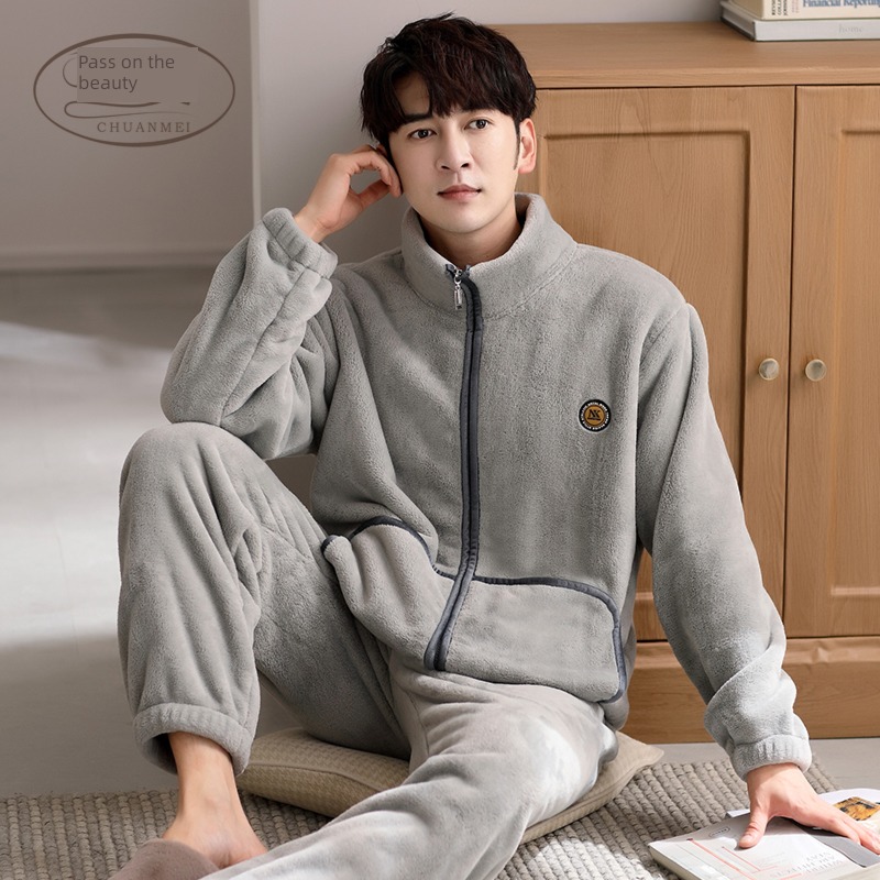 male Winter money zipper Flannel Plus Size pajamas