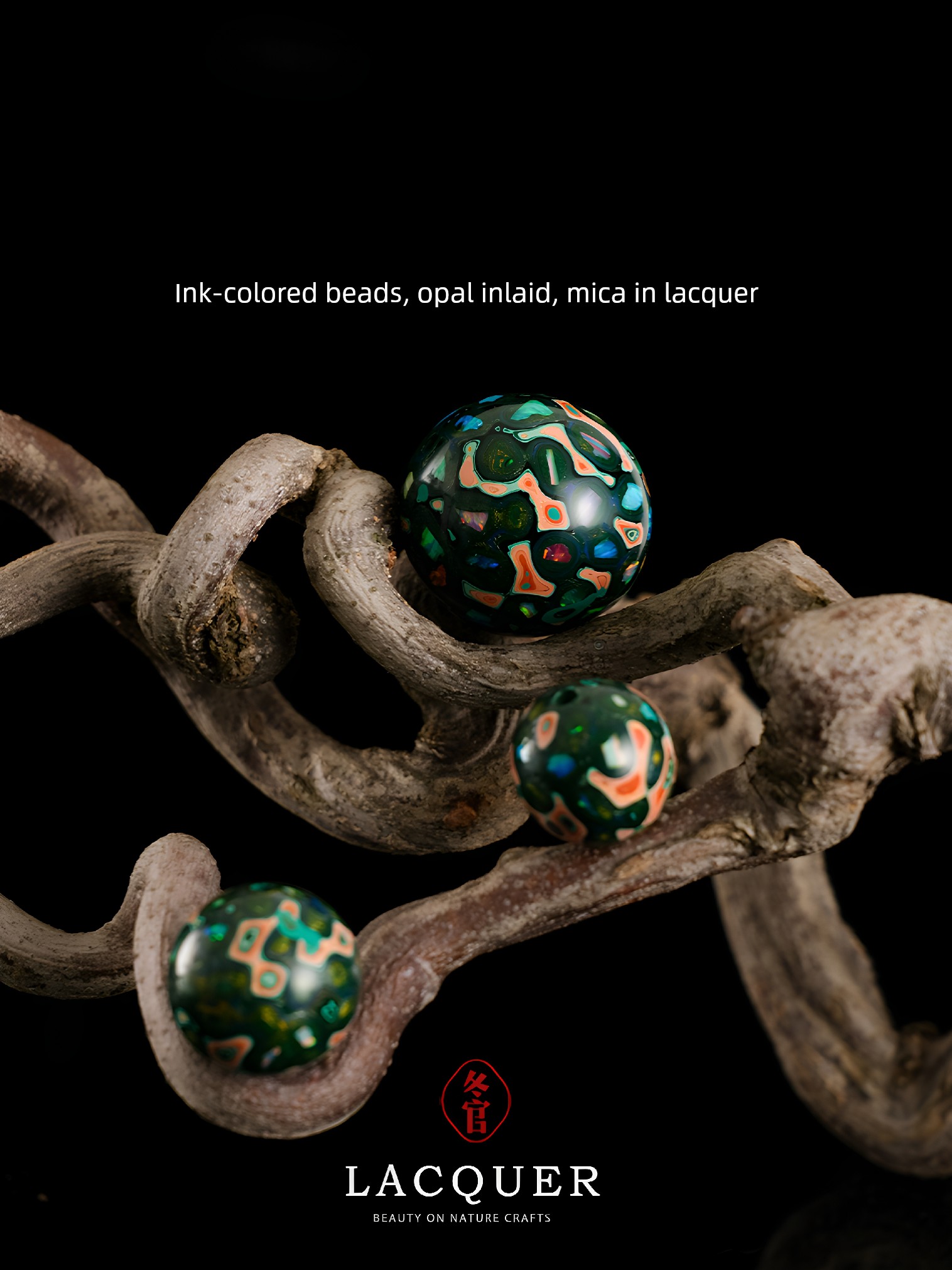 Natural Lacquer Single Beads, Intangible Cultural Heritage Necklace Accessories, Opal Mica Inlaid Lacquer Bracelets, Crafts, Ink-Colored Beads