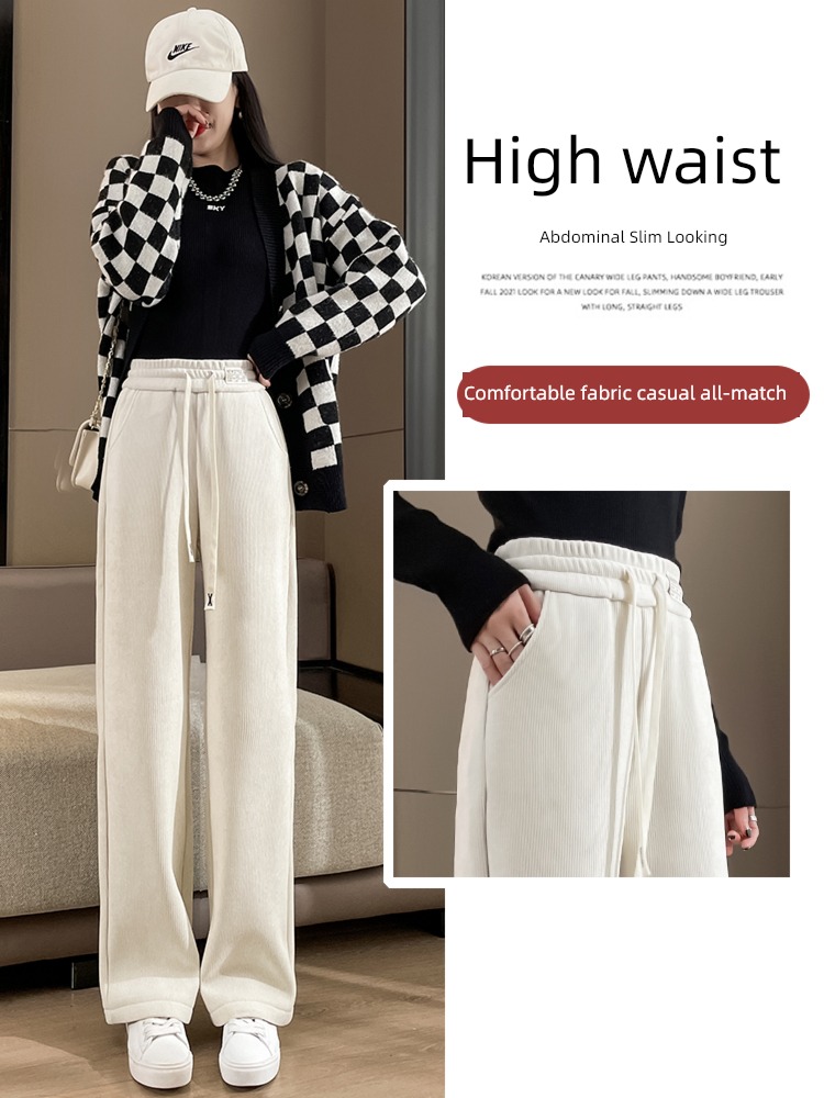 chenille  female Autumn and winter thickening Straight cylinder leisure time Wide leg pants