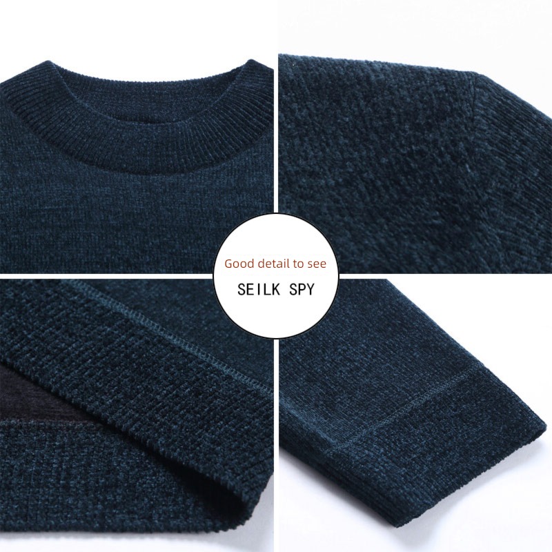 golden shield chenille  thickening Cashmere middle age Round neck sweater