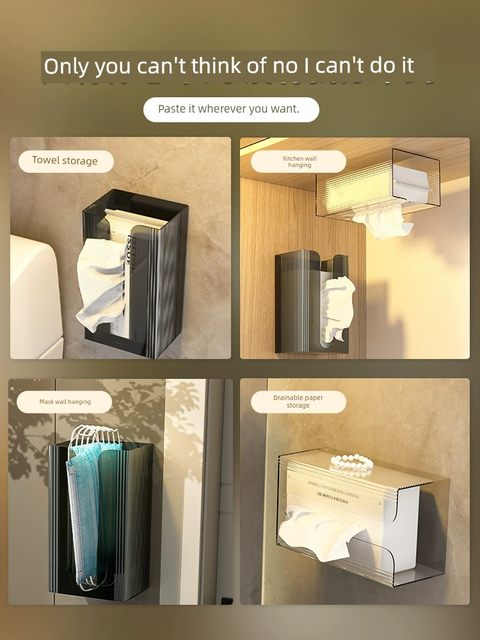 Tissue box wall-mounted punch-free household facial tissue washing towel storage box bathroom paper kitchen upside-up box