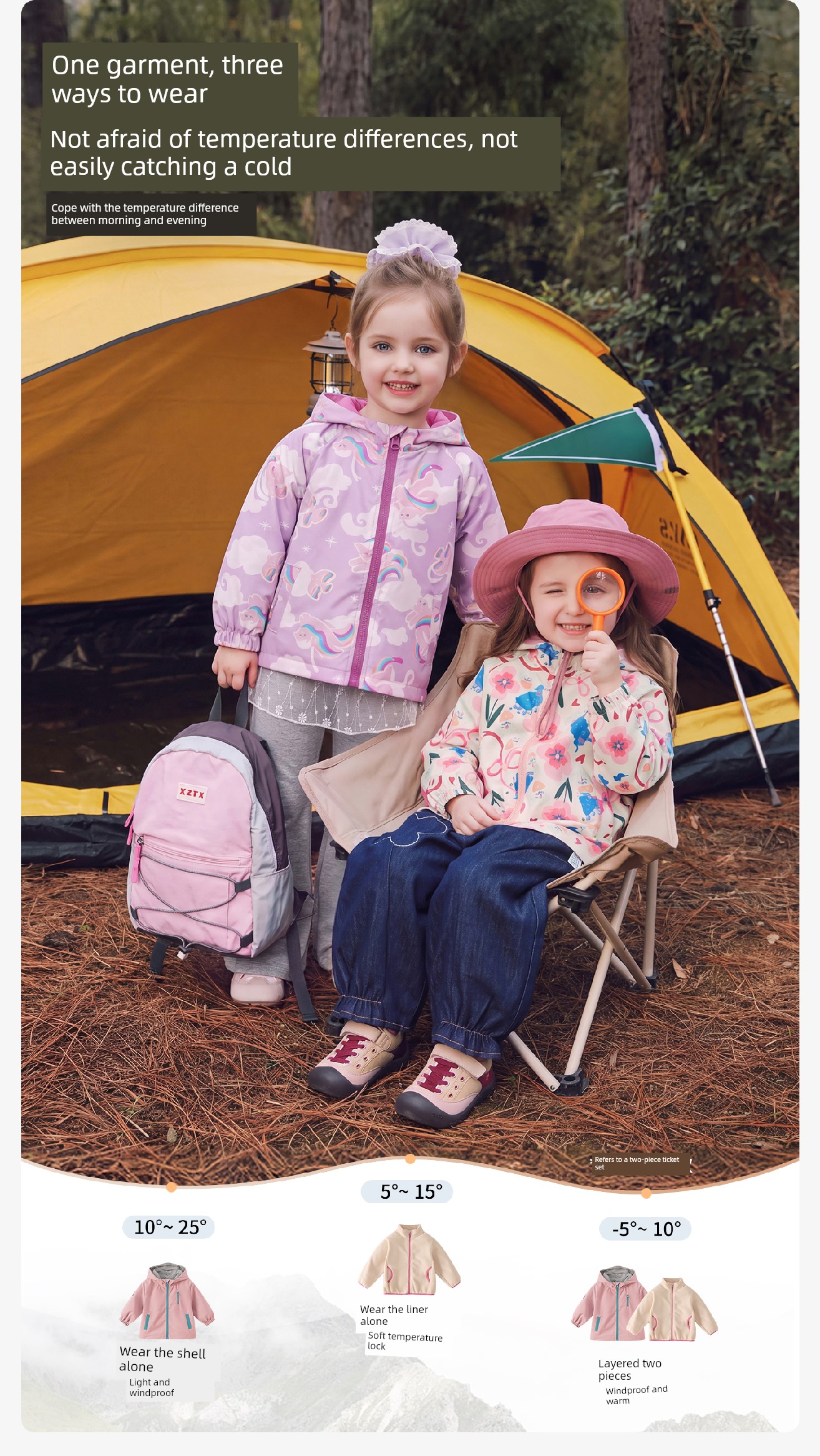[All Girls' Wardrobes Live Broadcast Room] Jellybaby Kidsren's Soft Shell Jacket Girls' Three-In-One Jacket — 9