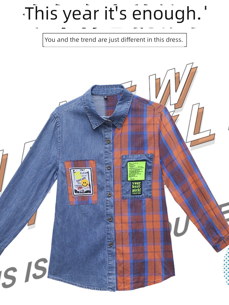 cowboy Long sleeve Spring and Autumn easy leisure time lattice shirt
