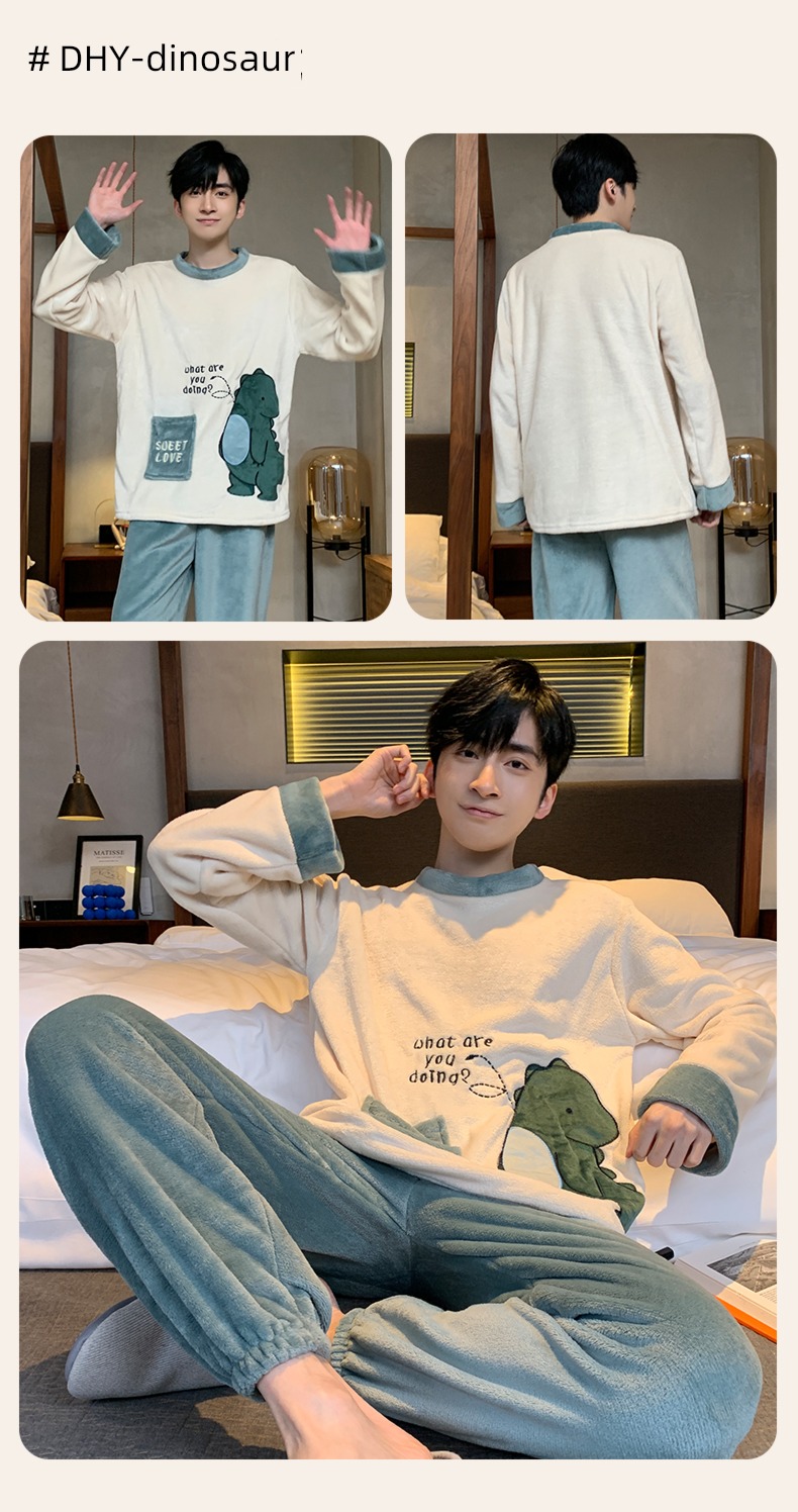 male thickening keep warm Flannel Condom Autumn and winter pajamas