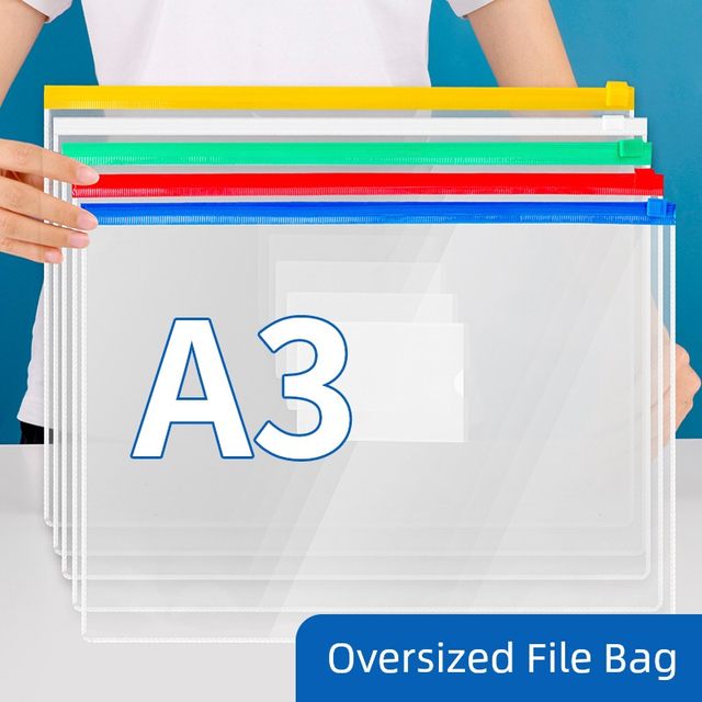 Large A3 file bag transparent waterproof zipper plastic pvc seal pull-up bag thickened 8k sketch drawing paper storage book file bag drawing art bag album family certificate drawing draft
