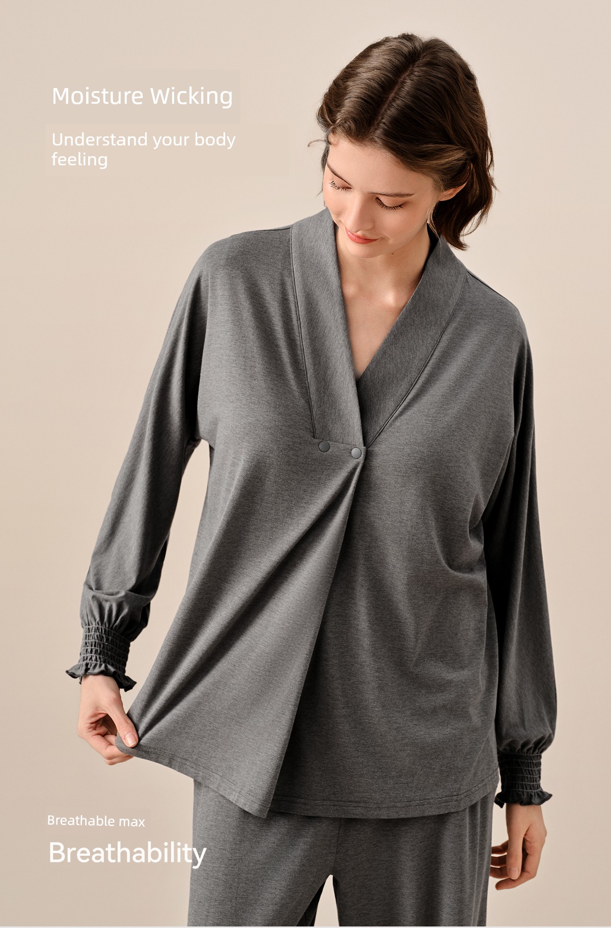 Sohiwoo Postpartum Clothing for Pregnant and Postpartum Women, Autumn Nursing Pajamas, Outerwear, Bamboo Cotton Sweat-Absorbent Home Wear Set — 25
