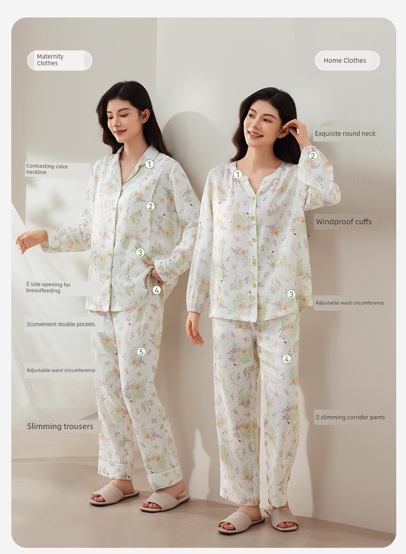 October Crystal Bamboo Cotton Cloud Gauze Maternity Pajamas Homewear Set for Pregnant and Postpartum Women, Nursing Sleepwear, Autumn Style for Women — 26