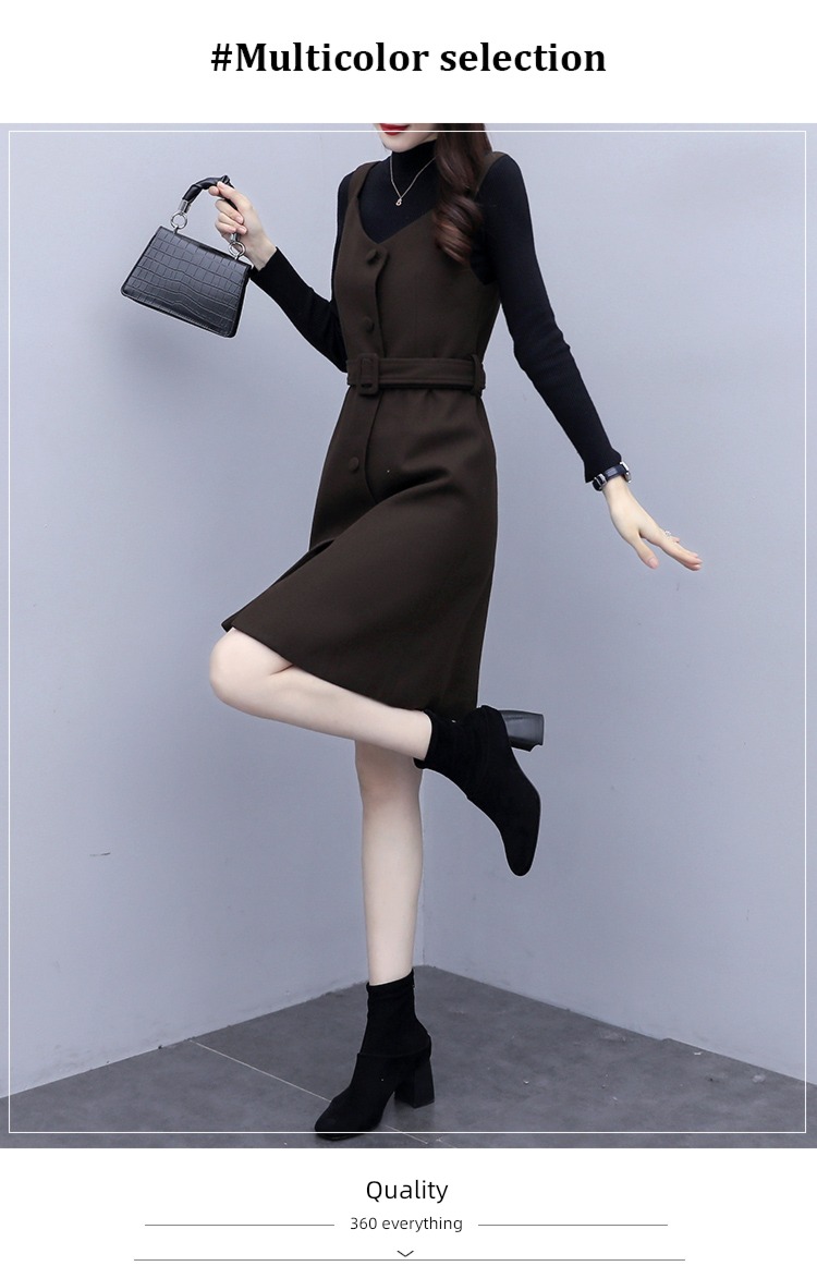 Autumn and winter Woolen cloth female Close your waist temperament mom Dress