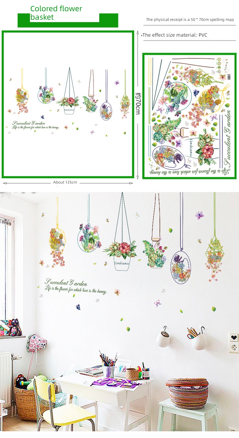 Northern Europe fresh Wall stickers movable Refrigerator paper hanging basket Potted plants