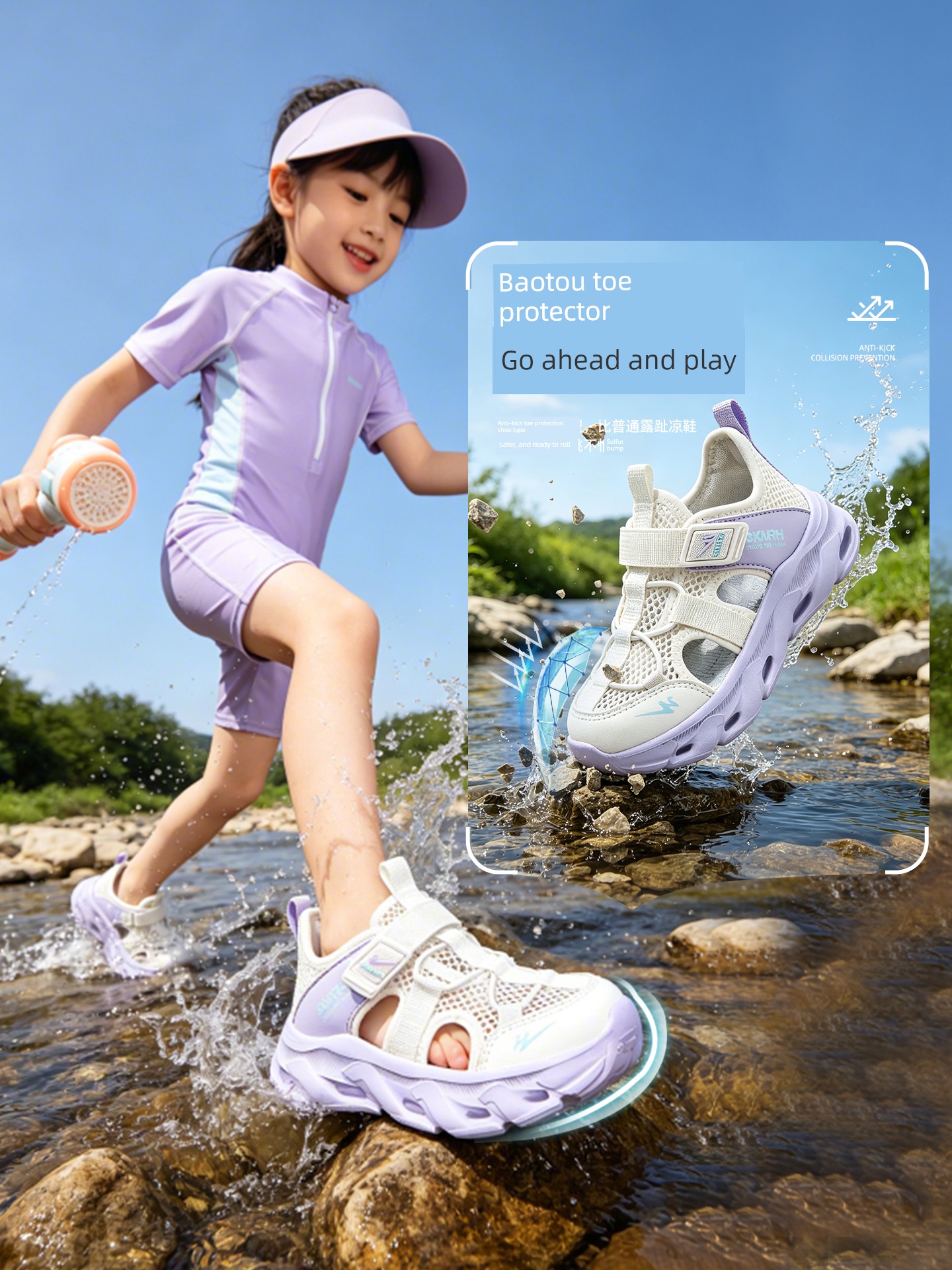 Double Star Children's Sandals for Girls, Summer 2026 New Model, Water-Resistant, Lightweight, Soft-Soled, Breathable, Closed-Toe Sports Shoes — 3