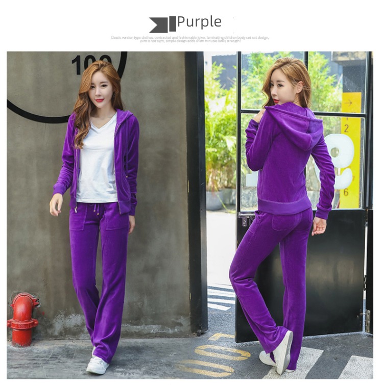Gold wire velvet Athletic Wear suit female spring and autumn 2022 new pattern Fashion temperament Self-cultivation Big size Two Show thin tide