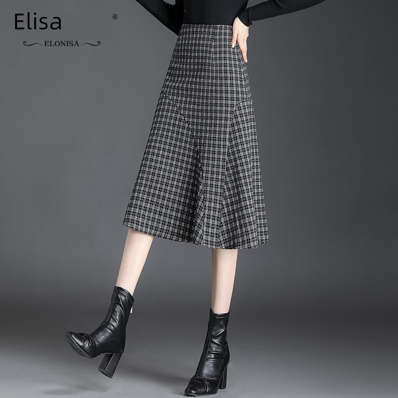 Fashion Plaid fish tail spring and autumn winter a step skirt