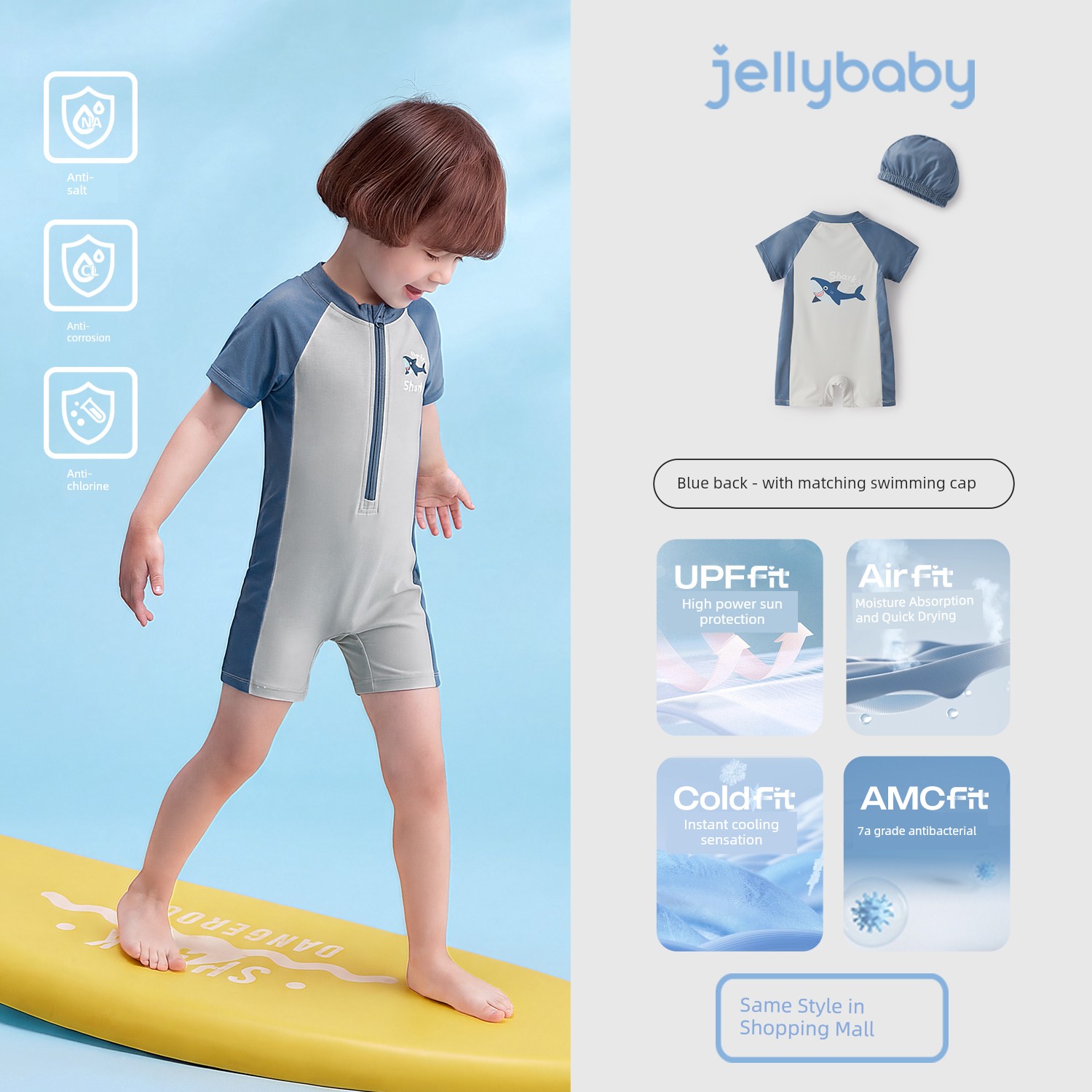 Quick-Drying Sun Protection Children's Separates Shark Long Sleeves Swimsuit — 8