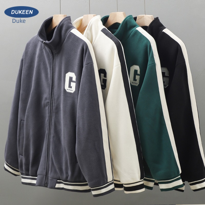 Pounds Autumn and winter letter Embroidery stand collar Fleece loose coat