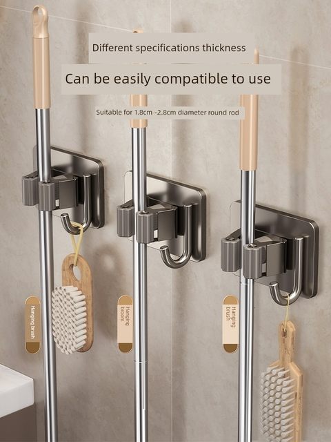 Mop hook without hole punching bathroom storage tool sticky hook broom hanger powerful adhesive wall hanging mop clip