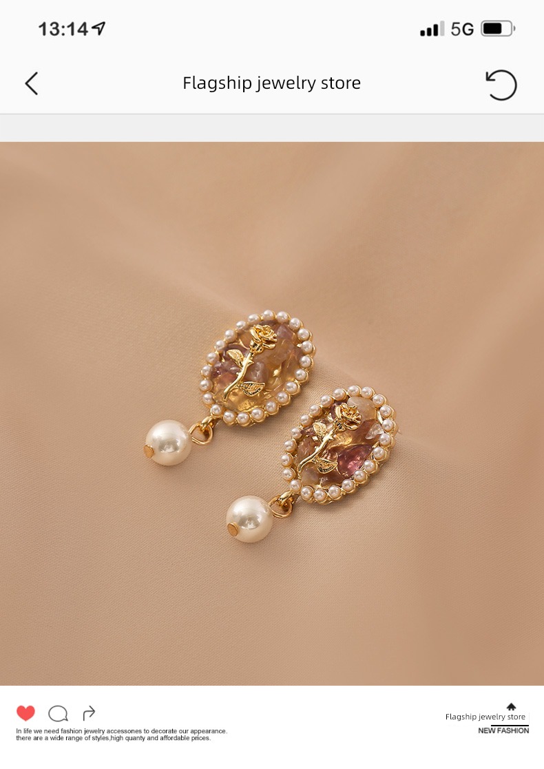 Flower trace Advanced sense female Retro Hepburn Pearl Earrings