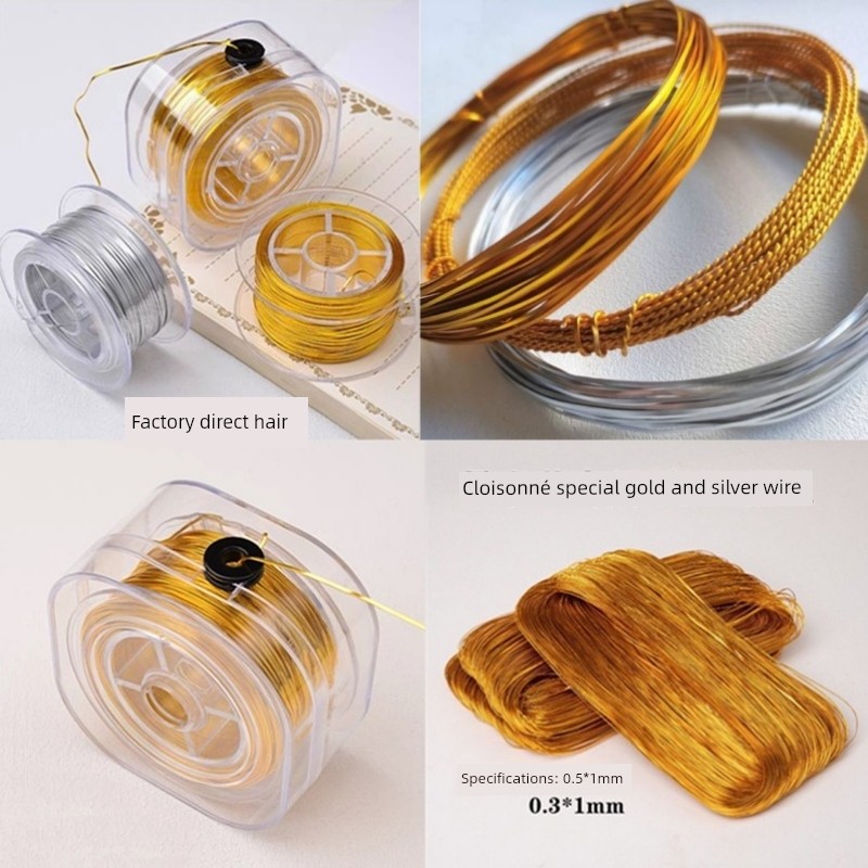 Cloisonné Filigree Enamel Aluminum Oxide Gold Wire Flat Wire Handicraft Materials DIY Gold Wire Colored Sand Painting Intangible Cultural Heritage Handicraft