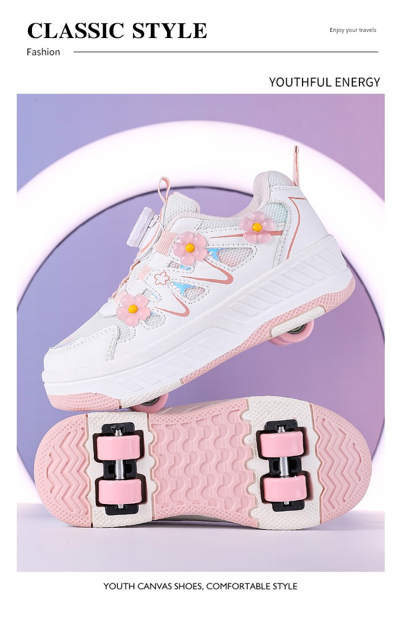 Girls' Four-Wheel Invisible Roller Shoes with Detachable Wheels for Children, Suitable for Primary School Students, Skate and Roller Skating Shoes — 4