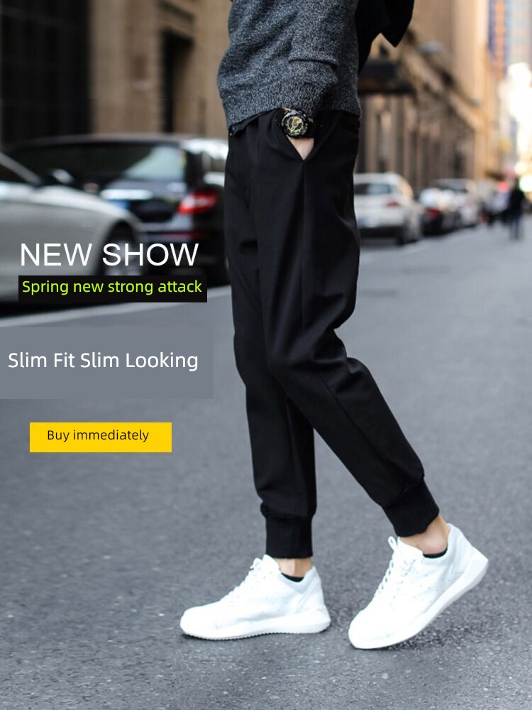 Men's style Versatile black High street Self-cultivation Spring and Autumn trousers