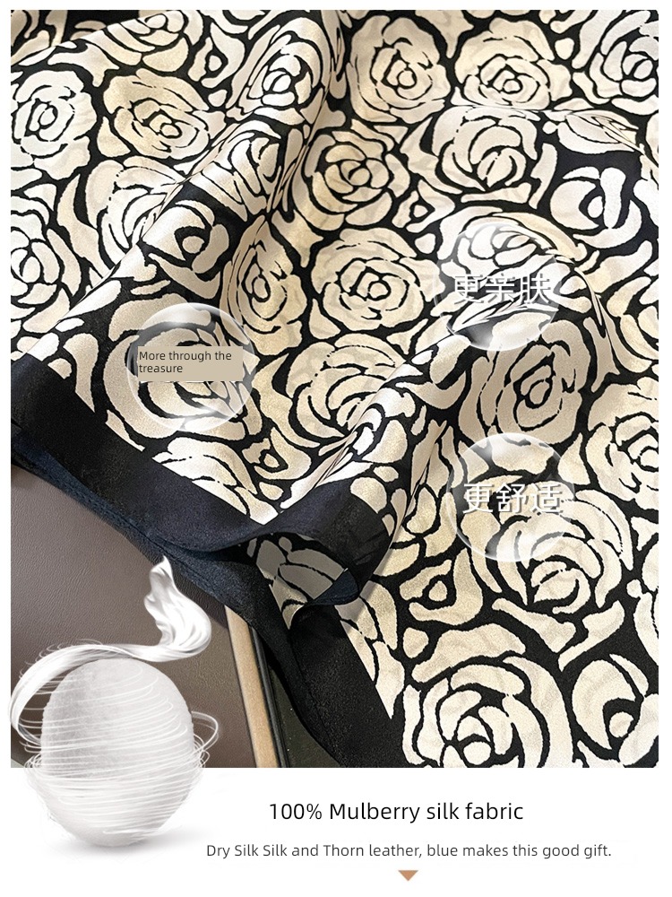 black and white spring and autumn temperament Versatile Scarf silk