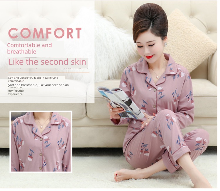 summer middle age mom Spring and Autumn Cotton mother-in-law pajamas