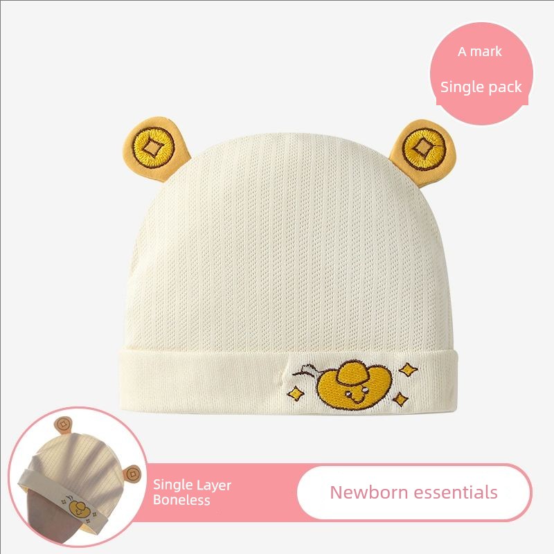0-6 Months Baby Hat, Summer Thin Style, Single-Layer, Class A, Seamless, Lightweight, Breathable, Newborn Baby Fontanelle Protection Cap — 1