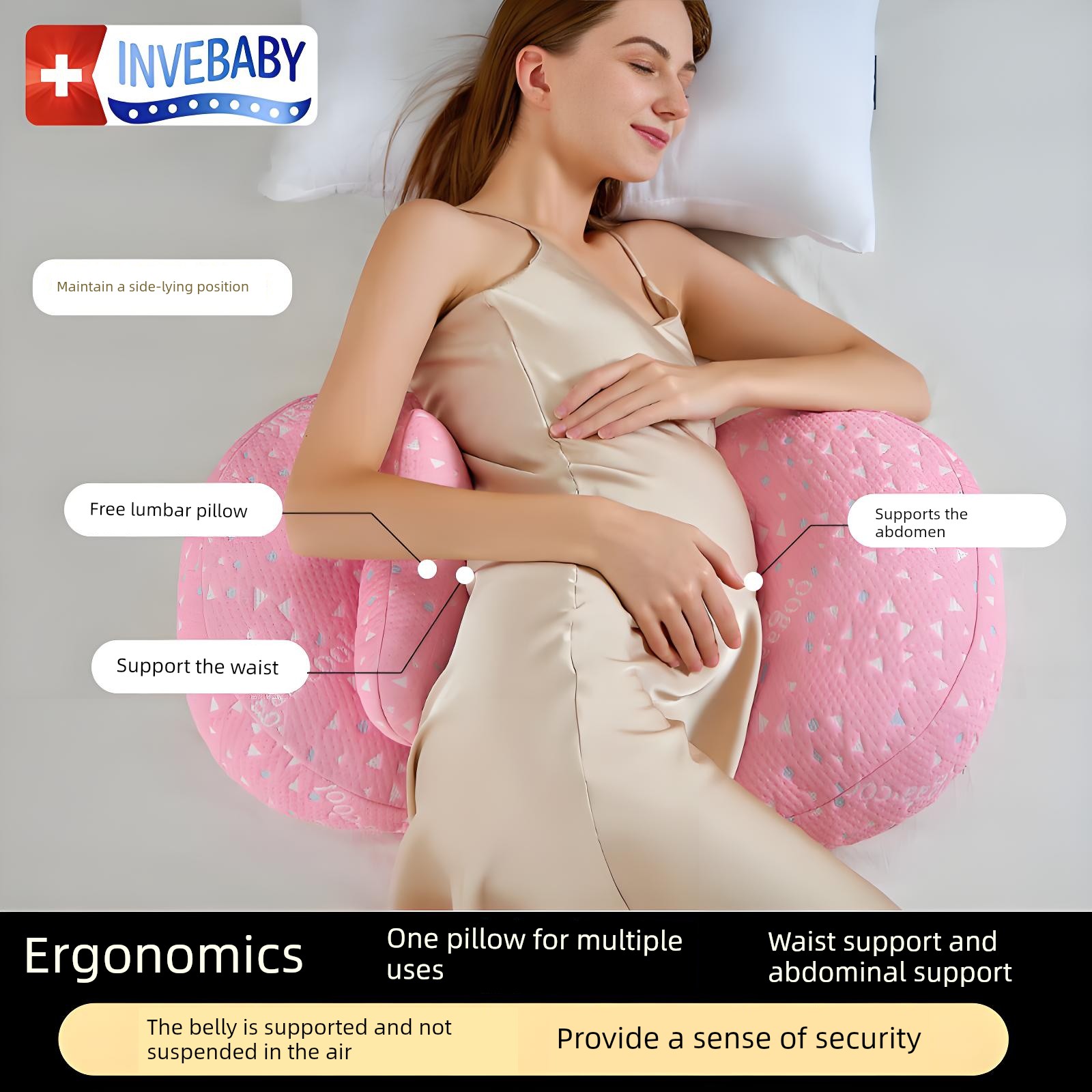 Invebaby Pregnancy Pillow, Waist Support and Abdominal Support Side Sleeping Pillow, Essential U-Shaped Pillow for Pregnant Women, Side Sleeping Pillow — 4