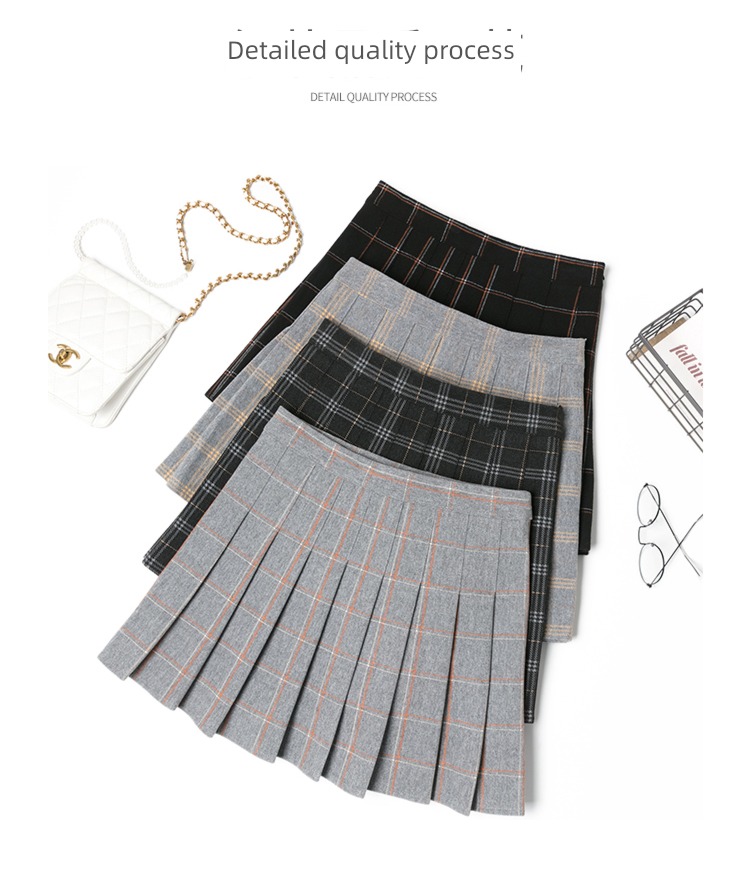 Wool lattice early autumn winter Half body Advanced sense Short skirt