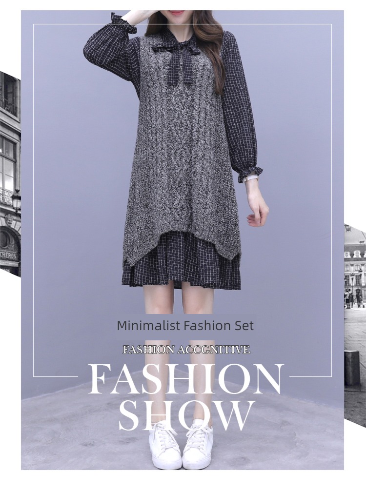 Autumn and winter leisure time knitting Dress ma'am Two piece set