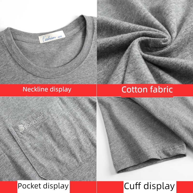 Big size middle-aged person grandpa There are pockets Short sleeve T-shirt
