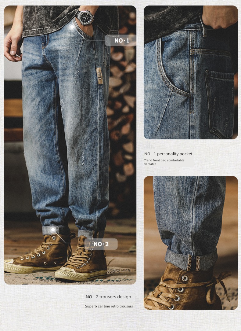 Jereno blue autumn easy Big size Jeans
