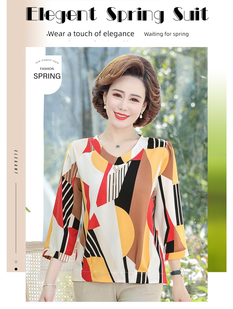 Chiffon T-shirt 2022 paragraph Foreign style Middle aged and elderly Women's wear
