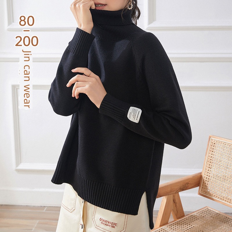 Languid easy Fat mm black Sweater High collar sweater