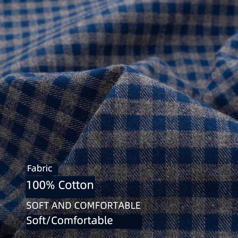 Romon middle age lattice leisure time Cotton Long sleeve shirt