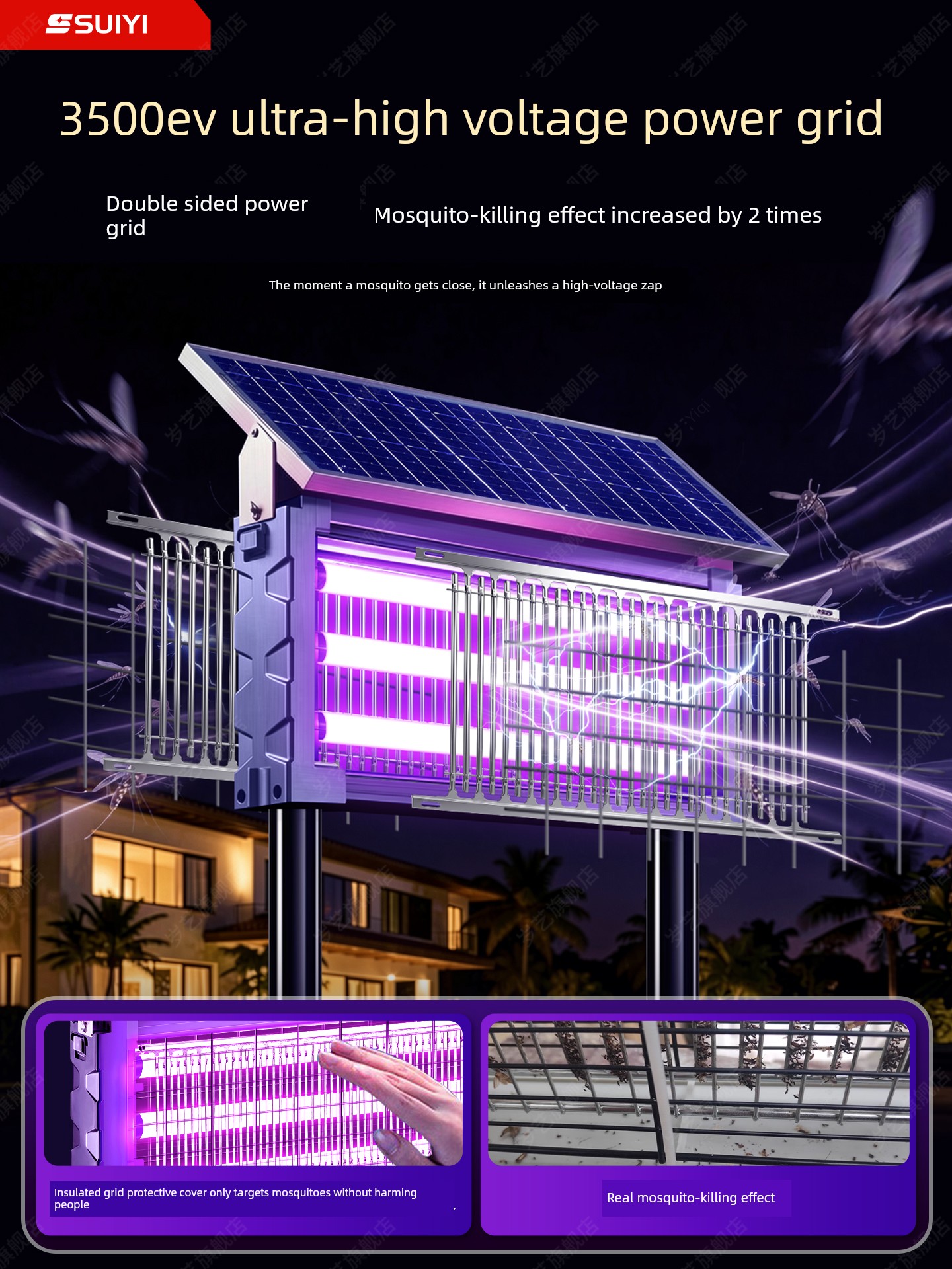 Solar Outdoor Mosquito Killer Lamp 2025 New Model Insect Killer Lamp Termite Electric Killer Lamp Orchard Courtyard Garden Mosquito Repellent Lamp